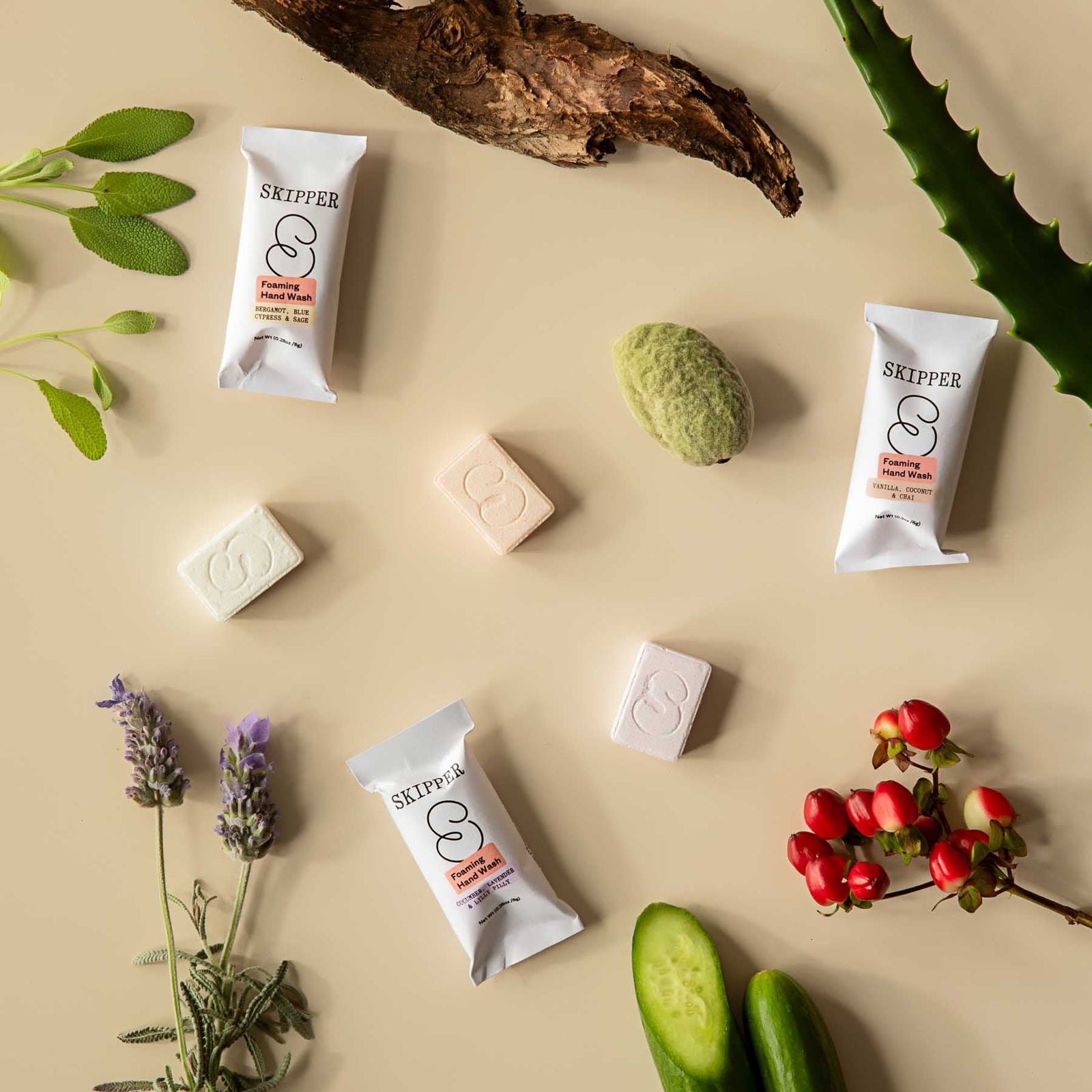 Three hand wash tabs, Bergamot, Blue Cypress and Sage, Lavender, Cucumber and Lilly Pilly and Vanilla, Coconut and chai